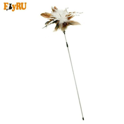 Good quality natural Feather interactive cat teaser stick toy wholesale